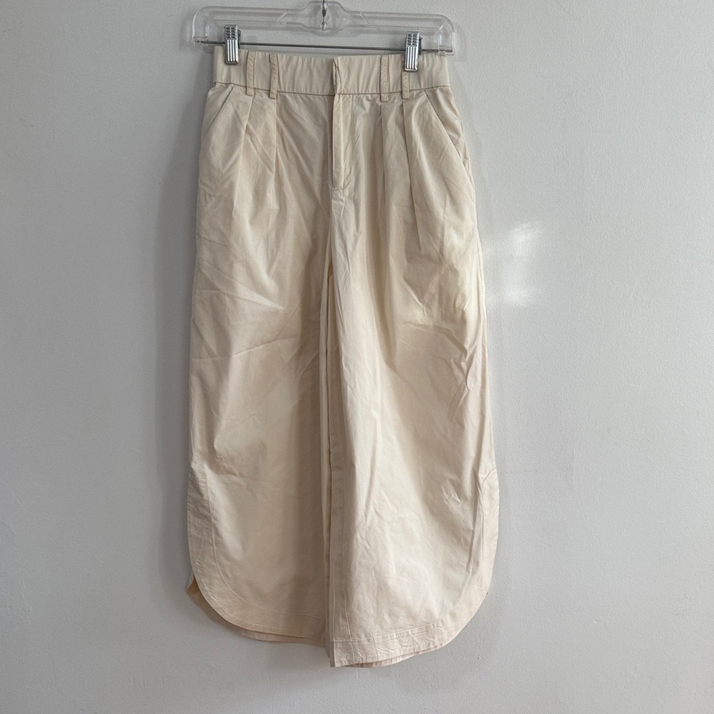 Mare Mare by Anthropologie Elegant Cream Cotton Pleated Wide Cropped Trousers XS